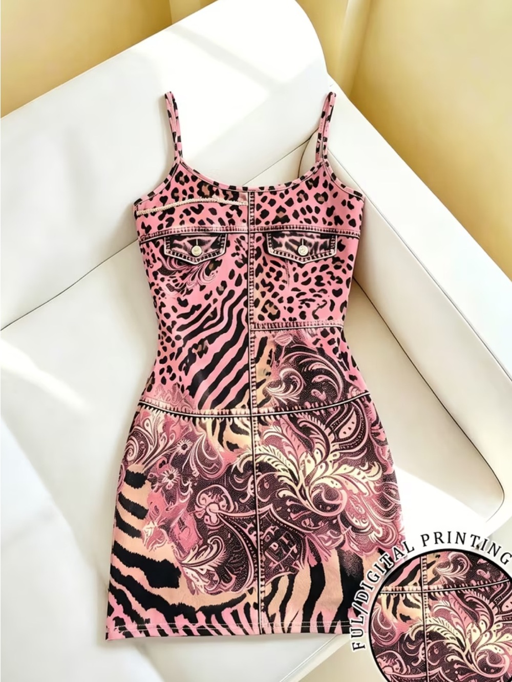 Affordable Fashion Finds Pink and Black Mixed Animal Print Bodycon Dress